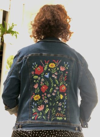 Armenian Traditional Women Inspired Hand Painted Denim Jacket